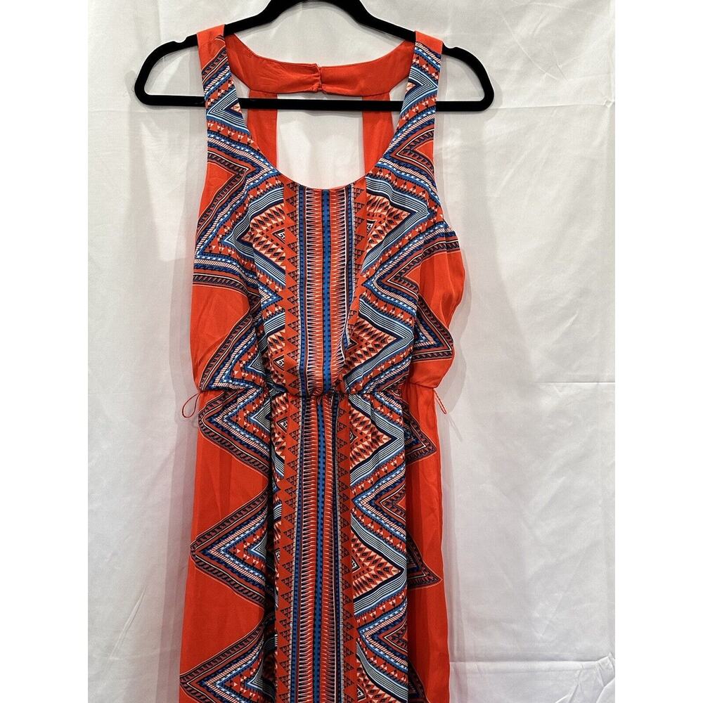 Luxology Tropical Belted Maxi Dress V Neck Women Size M Red Bohemian - Picture 5 of 16